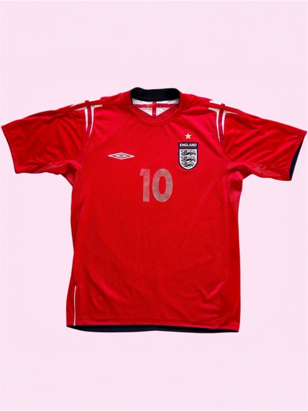 Y2K Umbro 2004-2005 England Away Soccer Football Jersey Kit Owen #10 Red Medium